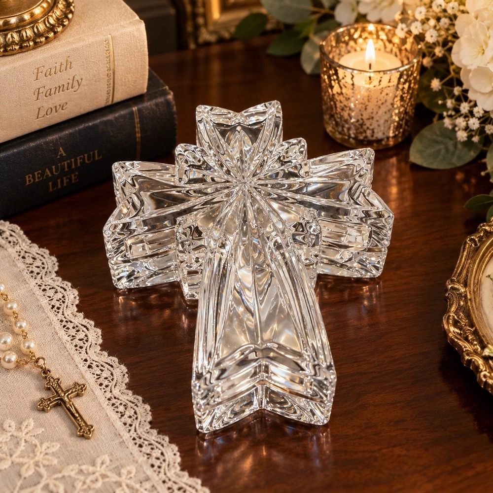 Lenox Wedding Promises Crystal Cross Keepsake Box Lid Germany 6 3/4”